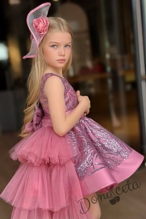 Официална детска рокля в розово с блясък и шлейф на харбали Василиса 5