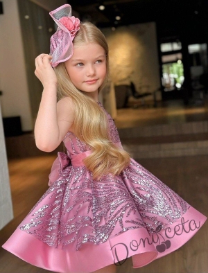 Официална детска рокля в розово с блясък и шлейф на харбали Василиса 6