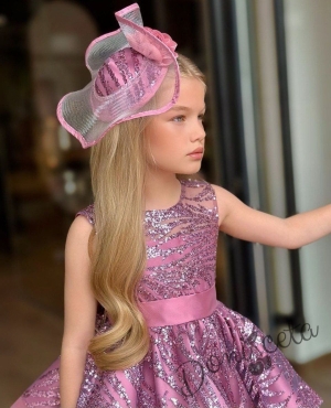 Официална детска рокля в розово с блясък и шлейф на харбали Василиса 7