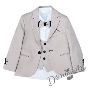 Children's formal suit of 5 elements for boys in beige with a jacket