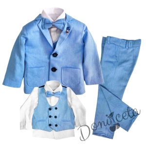 Официален детски костюм за момче от 5 части със сако в светлосиньо 3456611