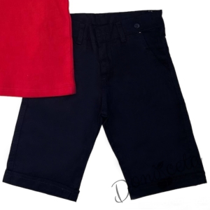 Летен компелкт за момче от риза в червено с къс ръкав и пантало в тъмносиньо 3