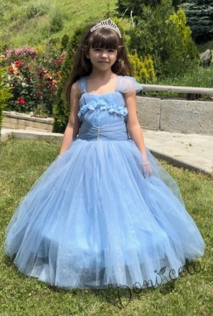 Официална дълга детска рокля в светлосиньо с обръч Андреан2