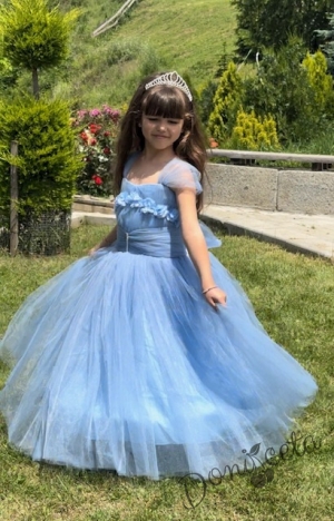 Официална дълга детска рокля в светлосиньо с обръч Андреан7