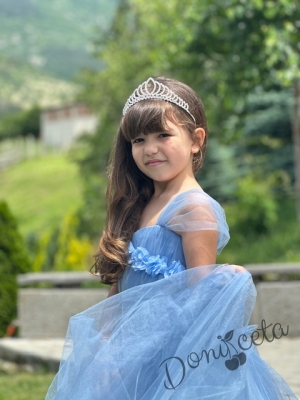 Официална дълга детска рокля в светлосиньо с обръч Андреан8