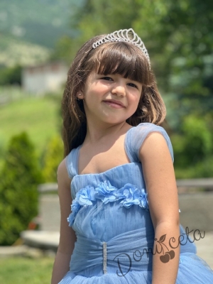 Официална дълга детска рокля в светлосиньо с обръч Андреан9