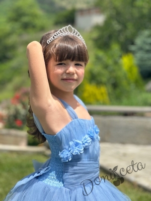 Официална дълга детска рокля в светлосиньо с обръч Андреан12