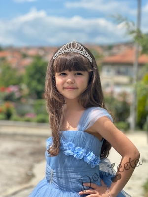 Официална дълга детска рокля в светлосиньо с обръч Андреан13