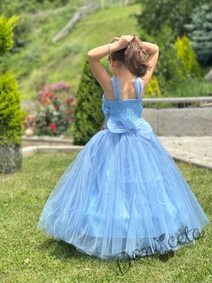 Официална дълга детска рокля в светлосиньо с обръч Андреан14
