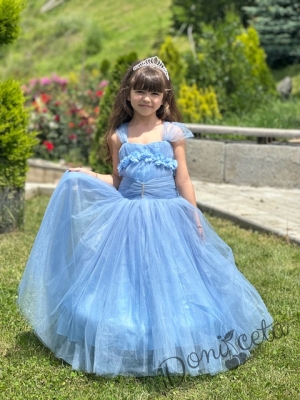 Официална дълга детска рокля в светлосиньо с обръч Андреан15