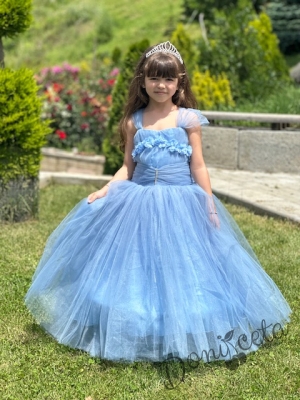 Официална дълга детска рокля в светлосиньо с обръч Андреан16