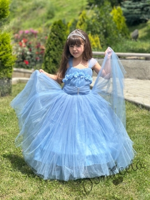 Официална дълга детска рокля в светлосиньо с обръч Андреан17