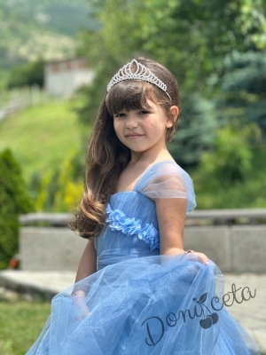Официална дълга детска рокля в светлосиньо с обръч Андреан18