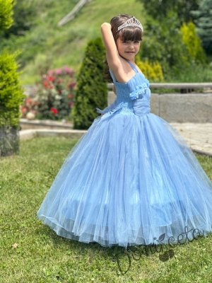 Официална дълга детска рокля в светлосиньо с обръч Андреан19
