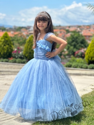 Официална дълга детска рокля в светлосиньо с обръч Андреан21