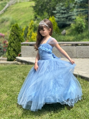 Официална дълга детска рокля в светлосиньо с обръч Андреан23
