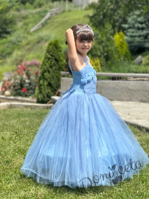 2Официална дълга детска рокля в светлосиньо с обръч Андреан24