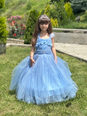 Официална дълга детска рокля в светлосиньо с обръч Андреан25