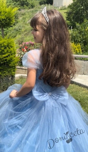 Официална дълга детска рокля в светлосиньо с обръч Андреан3