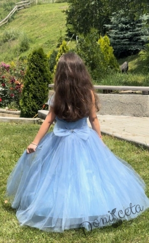 Официална дълга детска рокля в светлосиньо с обръч Андреан28