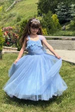 Официална дълга детска рокля в светлосиньо с обръч Андреан30