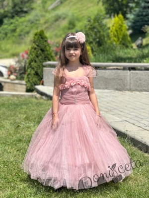 Официална дълга детска рокля в пепел от рози  с обръч Андреан