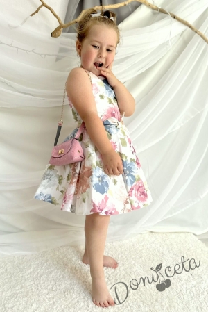 Официална или ежедневна детска рокля клош с цветя в пастелни цветове и богат тюл