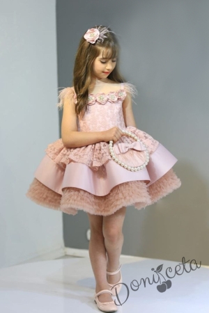 Официална детска рокля в пепел от рози с чантичка и фиба за коса Беатрис 1