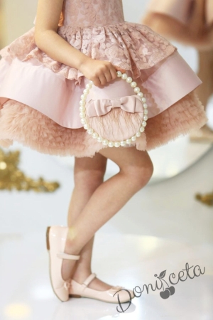Официална детска рокля в пепел от рози с чантичка и фиба за коса Беатрис 3