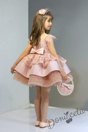Официална детска рокля в пепел от рози с чантичка и фиба за коса Беатрис 2