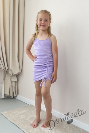 Ежедневна детска рокля с набиране в лилаво
