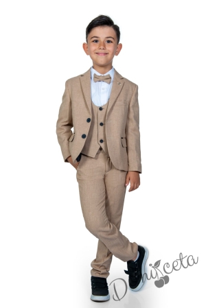 Официален детски костюм за момче от 5 части със сако в бежово 3456614 2