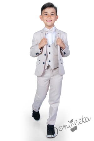 Официален детски костюм за момче от 5 части със сако в светлобежово 3456617