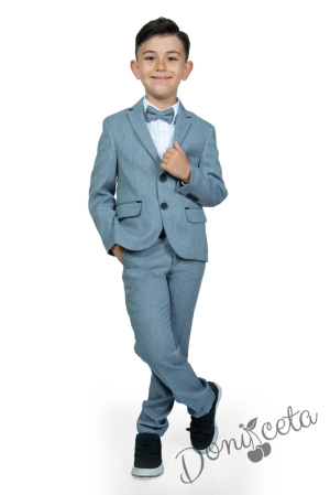Официален детски костюм за момче от 5 части със сако в сиво-синьо 3456619 1