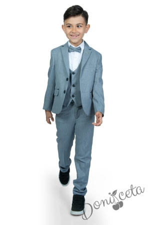 Официален детски костюм за момче от 5 части със сако в сиво-синьо 3456619 2