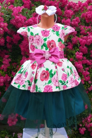 Официална детска рокля с рози и тюл 281 РРС 1