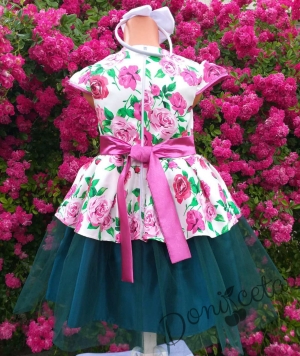 Официална детска рокля с рози и тюл 281 РРС 2