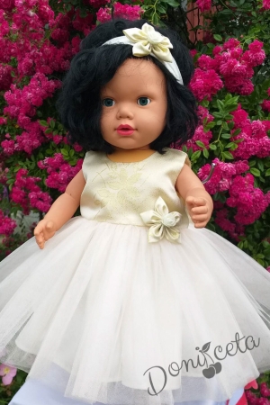 Официална детска рокля в бяло и златисто с цветя 289 ЗЗ 1