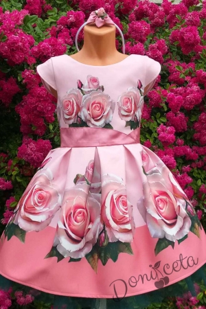 Официална детска рокля в розов цвят на рози 297-290 ЗДР 1