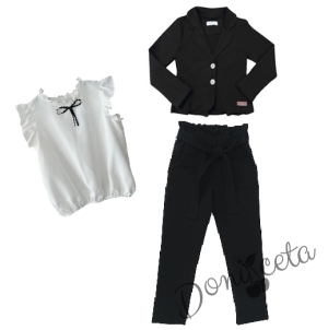 Комплект от 3 части риза с къс ръкав я бяло, панталон и сако в черно 1