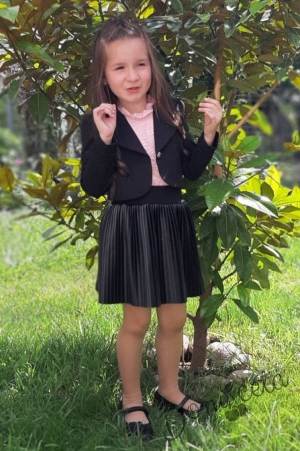 Комплект от 2 части блуза с къс ръкав в розово и пола в черно 2