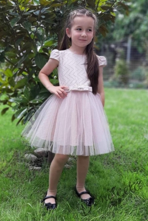 Официална детска  рокля в цвят пудра с тюл Дела