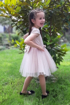 Официална детска  рокля в цвят пудра с тюл Дела 3