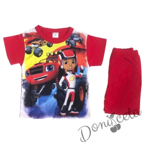 Детска пижама с къс ръкав за момче  в червено с Пламъчко 1