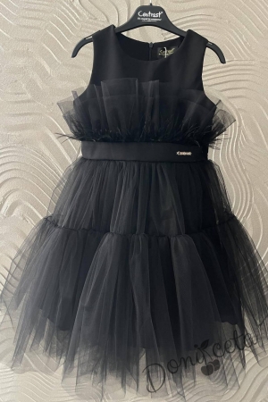 Официална детска рокля без ръкав с богат тюл в черно Анелия 2