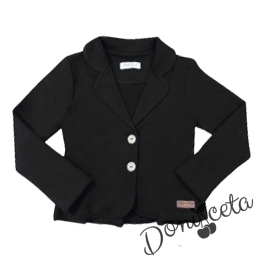 Комплект за момиче от къси панталони в черно и риза с панделка и сако 4