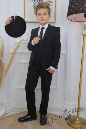 Официален костюм за момче от 5 части в черно с вратовръзка