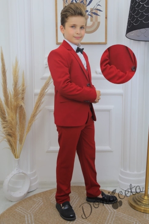 Официален костюм за момче от 5 части в червено с папийонка