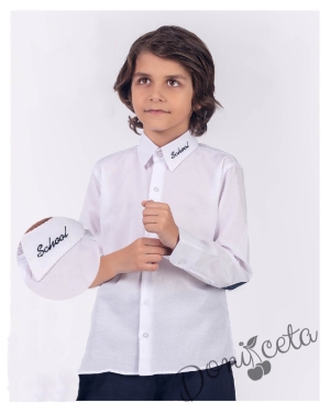 Детска риза в бяло с дълъг ръкав за момче с надпис  1