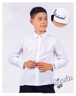 Детска риза в бяло с дълъг ръкав с надпис за момче  1